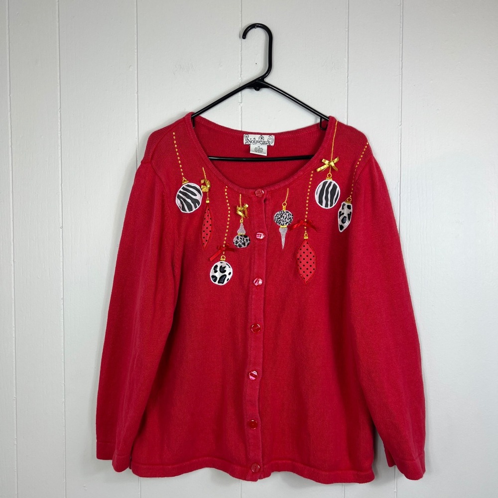 Nouveaux Christmas Red Embellished Ornament‎ Sweater Plus Size 1X Holiday